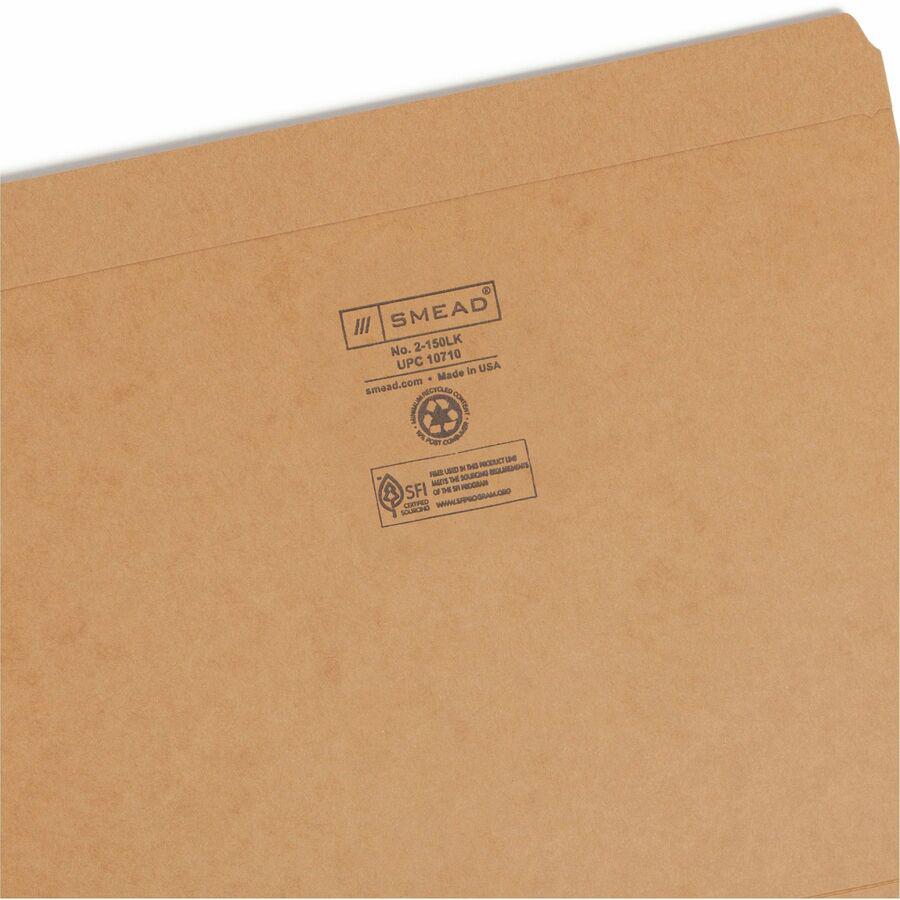 Smead Straight Tab Cut Letter Recycled Top Tab File Folder - 8 1/2" x 11" - 3/4" Expansion - Kraft - 10% Recycled - 100 / Box. Picture 8