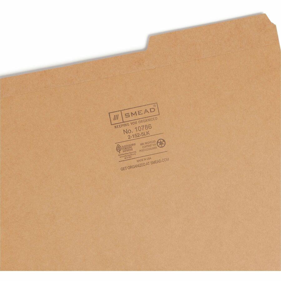 Smead 10786 2/5 Tab Cut Letter Recycled Top Tab File Folder - 8 1/2" x 11" - 3/4" Expansion - Top Tab Location - Right Tab Position - Kraft - Kraft - 10% Recycled - 100 / Box. Picture 8