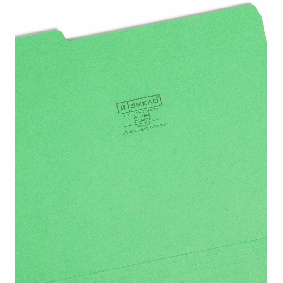 Smead 1/3 Tab Cut Letter Recycled Top Tab File Folder - 8 1/2" x 11" - 3/4" Expansion - Top Tab Location - Assorted Position Tab Position - Blue, Green, Orange, Red, Yellow - 10% Recycled - 100 / Box. Picture 8