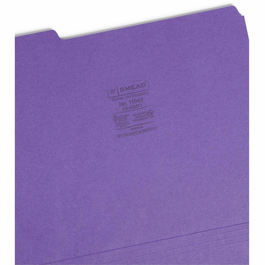 Smead 1/3 Tab Cut Letter Recycled Top Tab File Folder - 8 1/2" x 11" - 3/4" Expansion - Top Tab Location - Assorted Position Tab Position - Assorted - 10% Recycled - 100 / Box. Picture 8