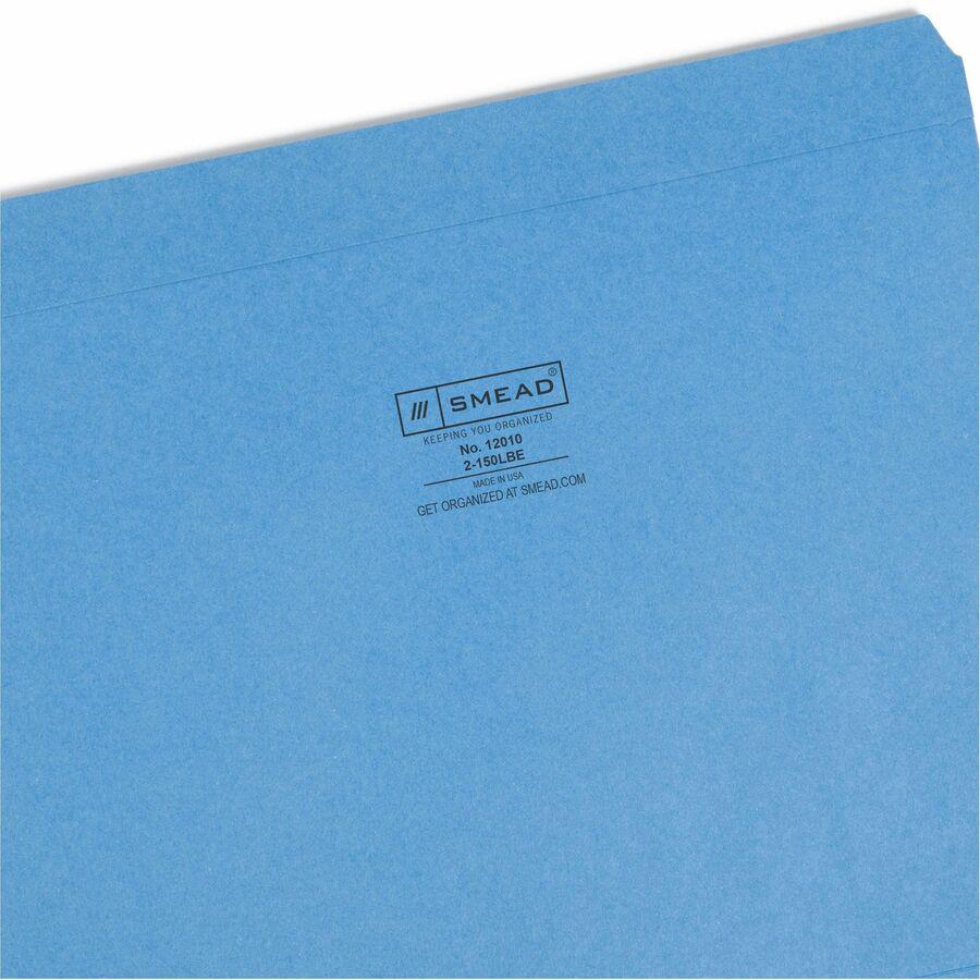 Smead Straight Tab Cut Letter Recycled Top Tab File Folder - 8 1/2" x 11" - 3/4" Expansion - Blue - 10% Recycled - 100 / Box. Picture 8