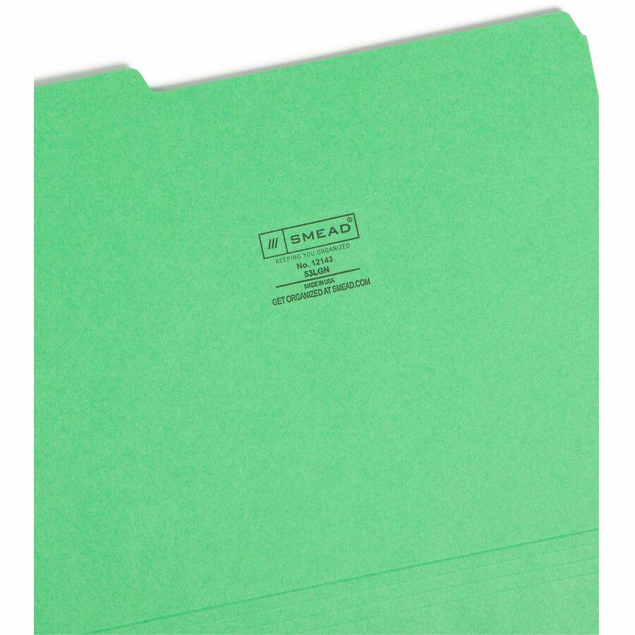 Smead Colored 1/3 Tab Cut Letter Recycled Top Tab File Folder - 8 1/2" x 11" - 3/4" Expansion - Top Tab Location - Assorted Position Tab Position - Green - 10% Recycled - 100 / Box. Picture 8