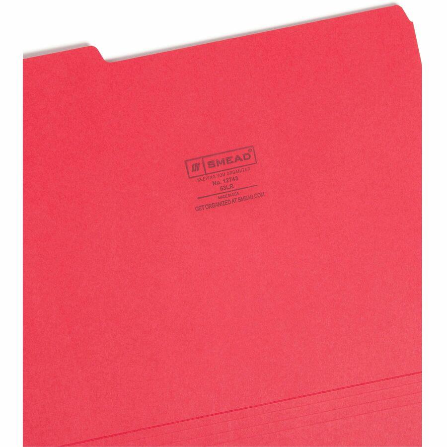 Smead 1/3 Tab Cut Letter Recycled Top Tab File Folder - 8 1/2" x 11" - 3/4" Expansion - Top Tab Location - Assorted Position Tab Position - Red - 10% Recycled - 100 / Box. Picture 8