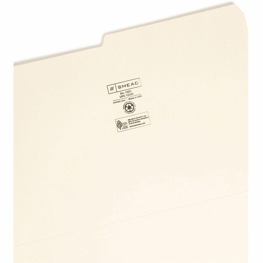 Smead 1/2 Tab Cut Legal Recycled Top Tab File Folder - 8 1/2" x 14" - 3/4" Expansion - Top Tab Location - Assorted Position Tab Position - Manila - 10% Recycled - 100 / Box. Picture 8