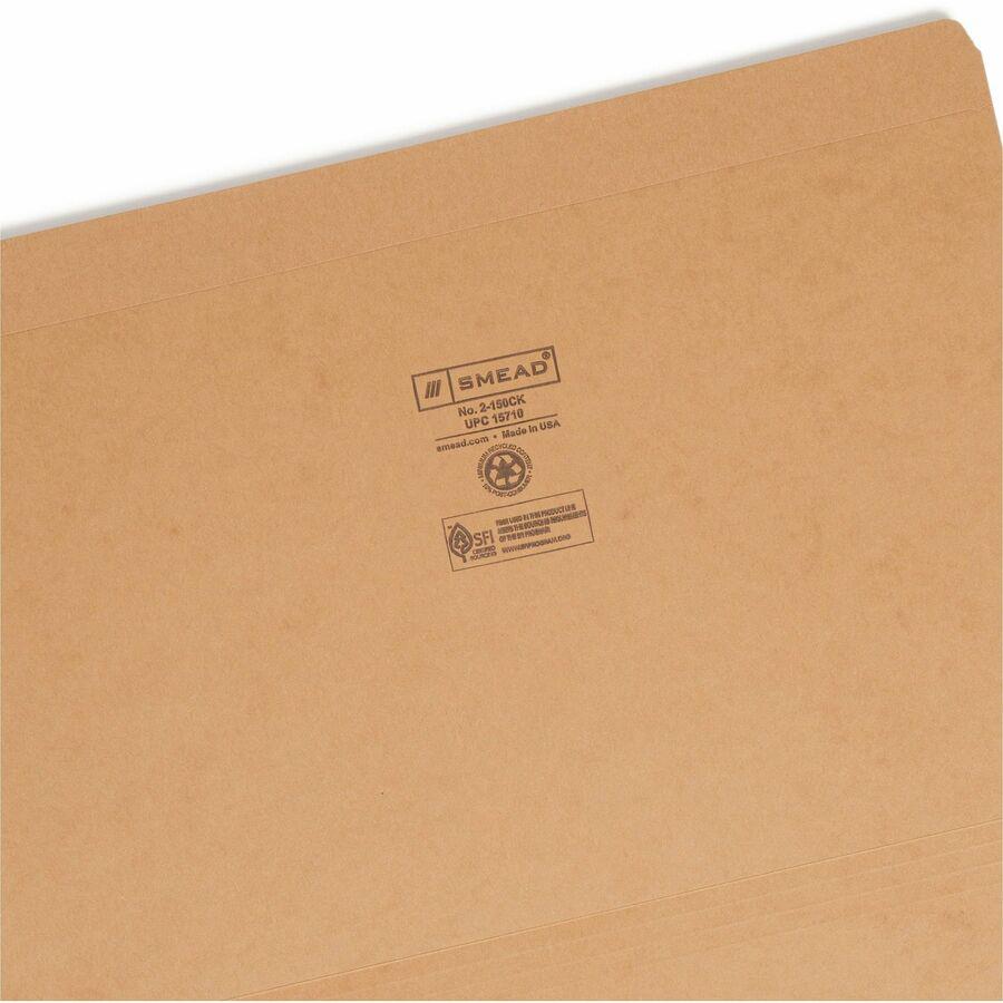 Smead Straight Tab Cut Legal Recycled Top Tab File Folder - 8 1/2" x 14" - Kraft - Kraft - 10% Recycled - 100 / Box. Picture 8