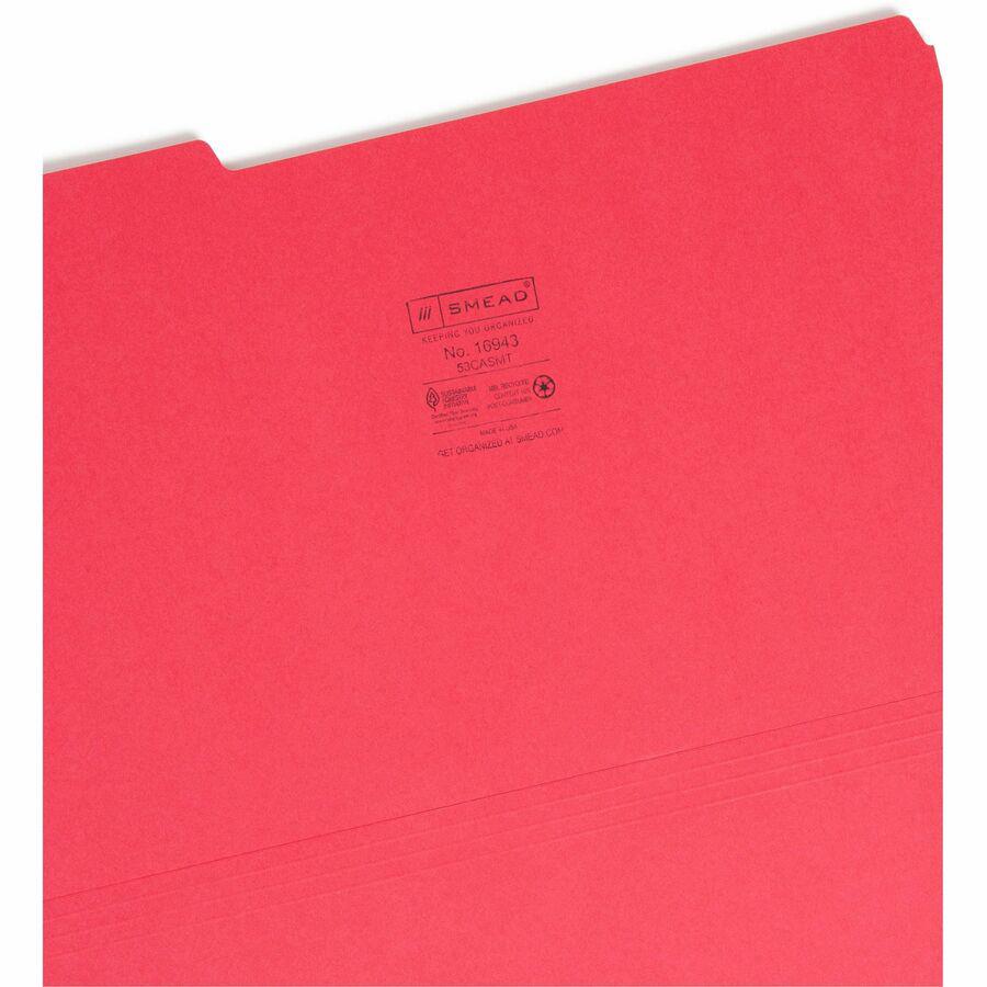 Smead Colored 1/3 Tab Cut Legal Recycled Top Tab File Folder - 8 1/2" x 14" - 3/4" Expansion - Top Tab Location - Assorted Position Tab Position - Blue, Green, Orange, Red, Yellow - 10% Recycled - 100. Picture 10