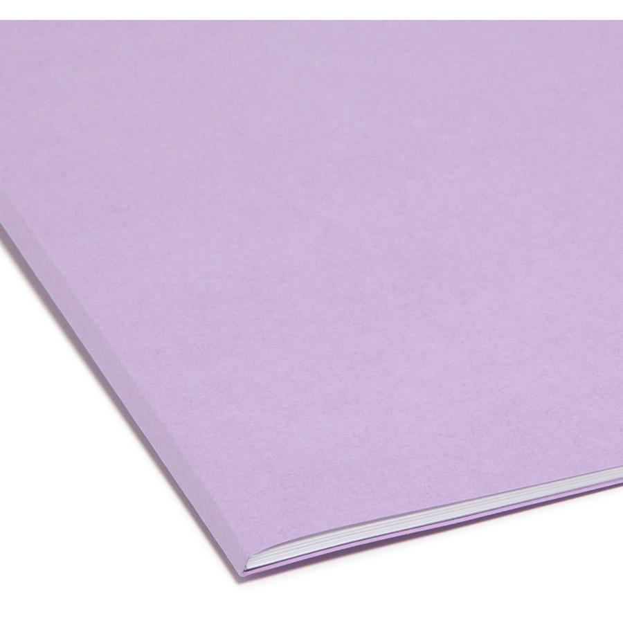 Smead Colored 1/3 Tab Cut Legal Recycled Top Tab File Folder - 8 1/2" x 14" - 3/4" Expansion - Top Tab Location - Assorted Position Tab Position - Lavender - 10% Recycled - 100 / Box. Picture 4