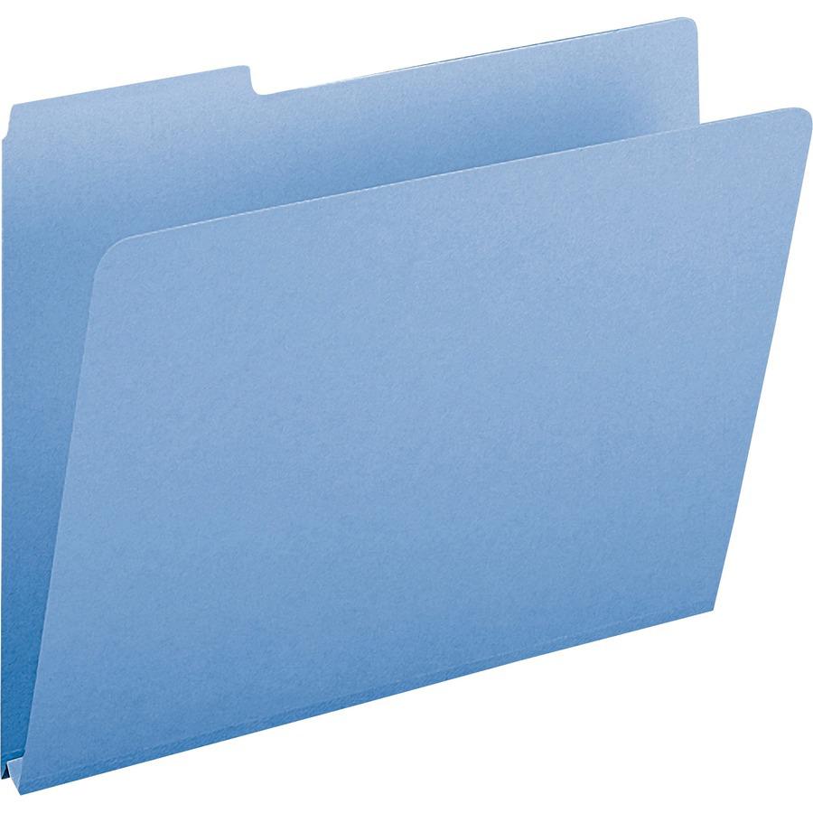 Smead Colored 1/3 Tab Cut Letter Recycled Top Tab File Folder - 8 1/2" x 11" - 1" Expansion - Top Tab Location - Assorted Position Tab Position - Pressboard - Blue - 100% Recycled - 25 / Box. Picture 4