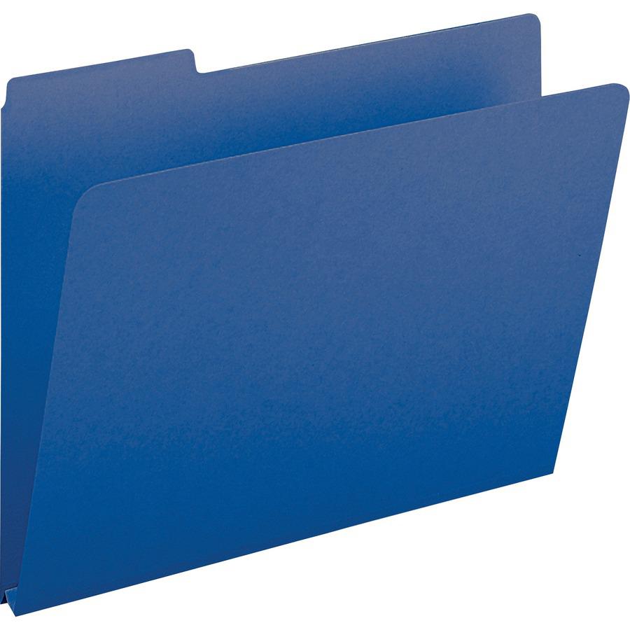 Smead Colored 1/3 Tab Cut Letter Recycled Top Tab File Folder - 8 1/2" x 11" - 1" Expansion - Top Tab Location - Assorted Position Tab Position - Pressboard - Dark Blue - 100% Recycled - 25 / Box. Picture 5