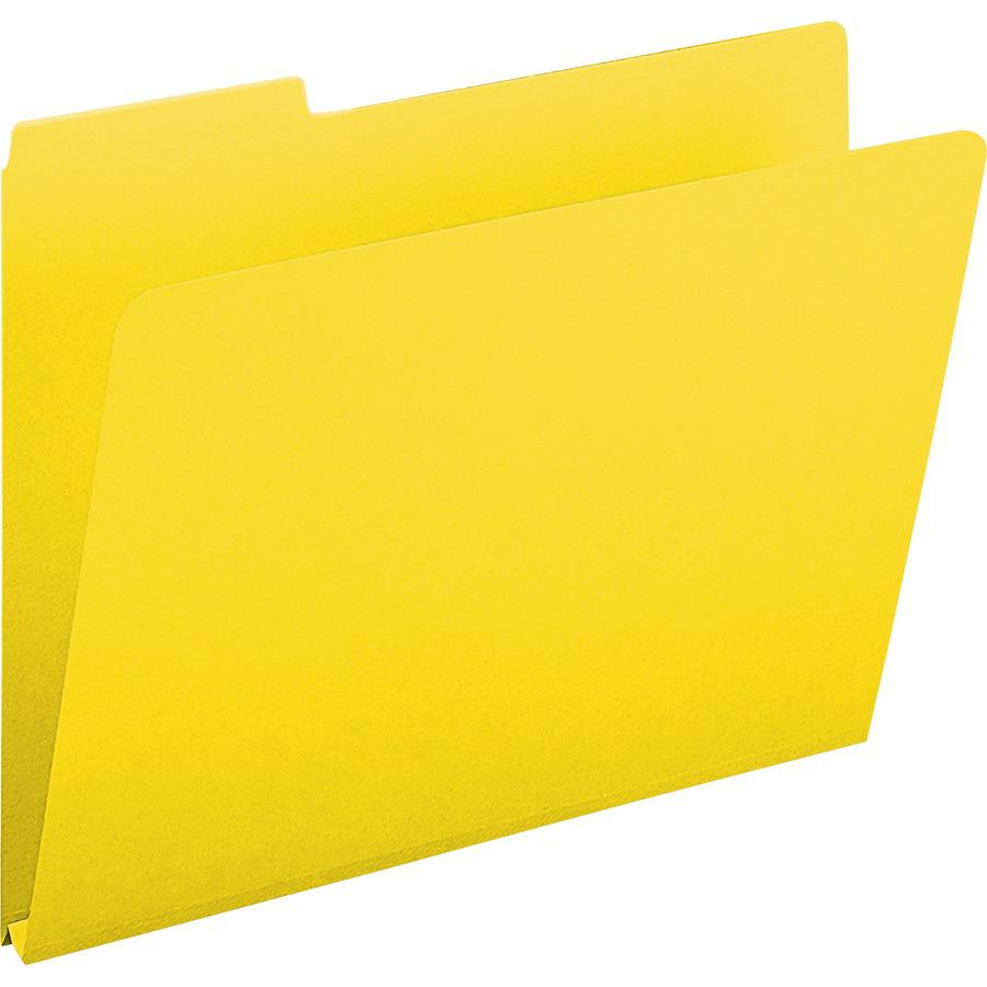 Smead Colored 1/3 Tab Cut Letter Recycled Top Tab File Folder - 8 1/2" x 11" - 1" Expansion - Top Tab Location - Assorted Position Tab Position - Pressboard - Yellow - 100% Recycled - 25 / Box. Picture 5