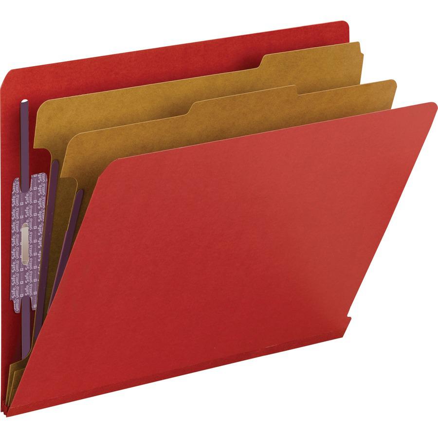 Smead 1/3 Tab Cut Letter Recycled Classification Folder - 8 1/2" x 11" - 2" Expansion - 2 x 2S Fastener(s) - 2" Fastener Capacity for Folder - 2 Divider(s) - Pressboard - Bright Red - 100% Recycled - . Picture 2