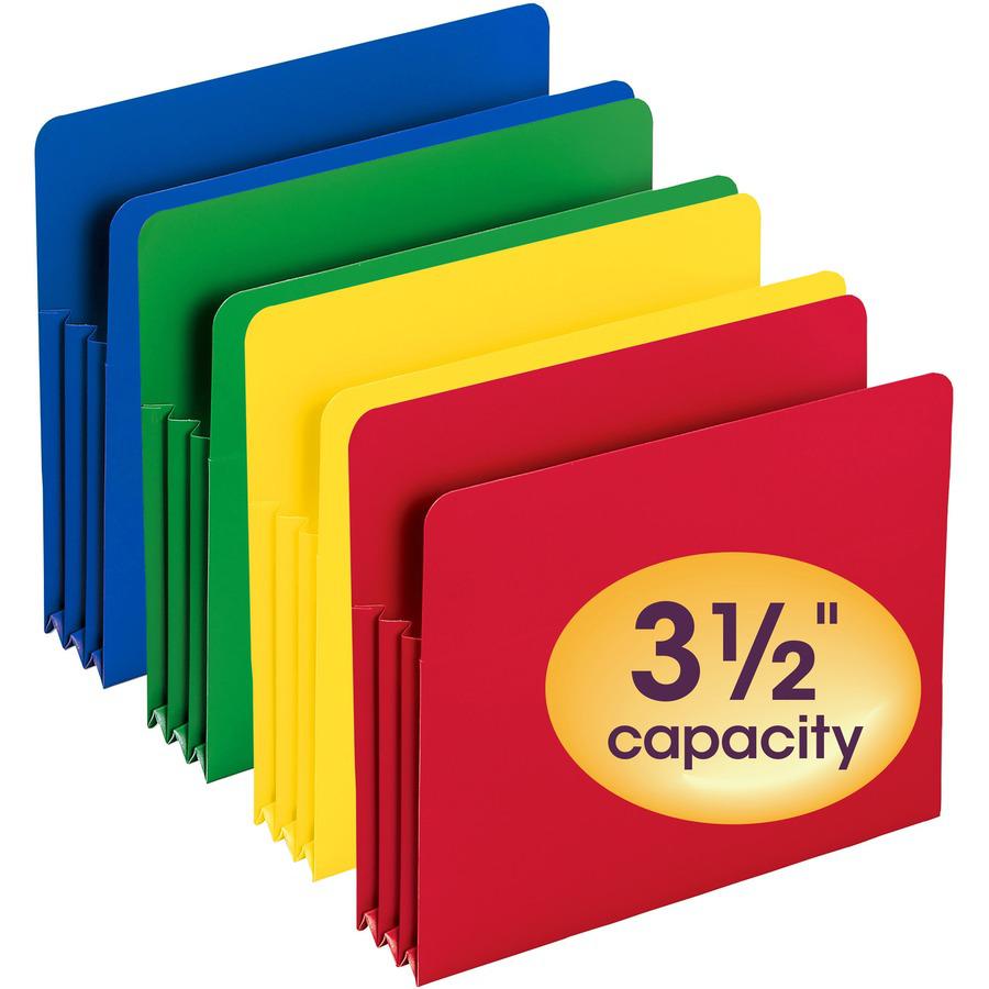 Smead Straight Tab Cut Letter File Pocket - 8 1/2" x 11" - 3 1/2" Expansion - Polypropylene - Blue, Green, Red, Yellow - 4 / Pack. Picture 5