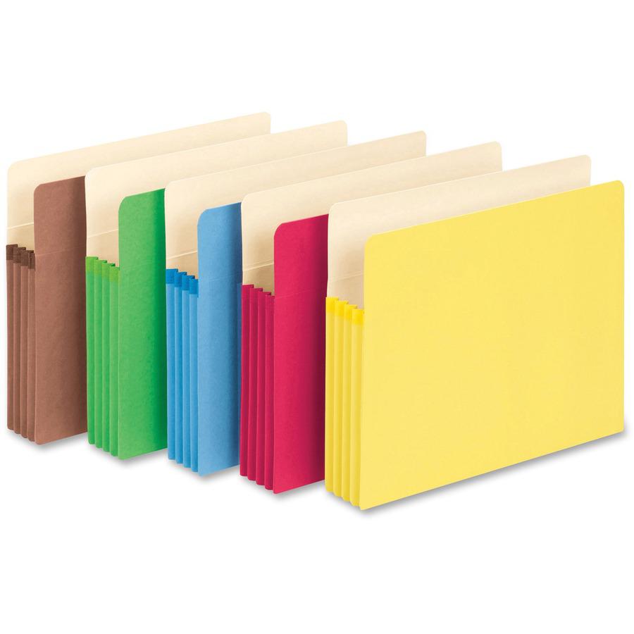 Smead Straight Tab Cut Letter Recycled File Pocket - 8 1/2" x 11" - 800 Sheet Capacity - 3 1/2" Expansion - Card Stock - Yellow, Green, Red, Blue, Redrope - 10% Recycled - 5 / Pack. Picture 8