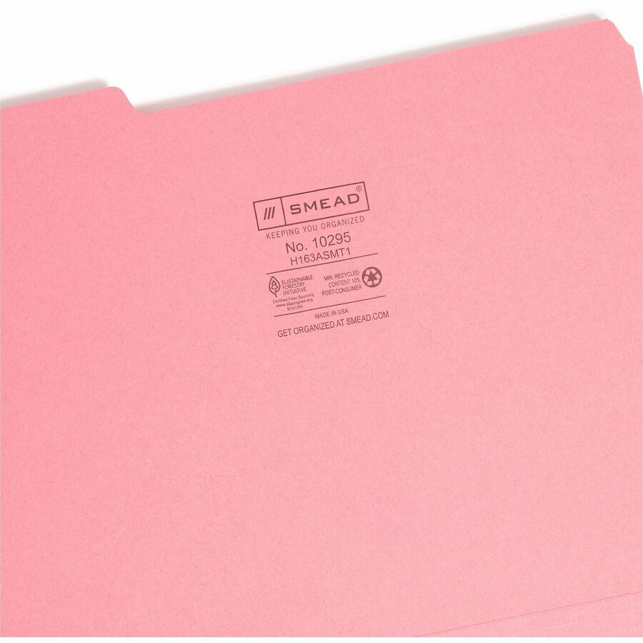 Smead Interior Folders - Letter - 8 1/2" x 11" Sheet Size - 3/4" Expansion - 1/3 Tab Cut - Assorted Position Tab Location - 11 pt. Folder Thickness - Aqua, Black, Dark Pink, Gray, Purple - 100 / Box. Picture 8