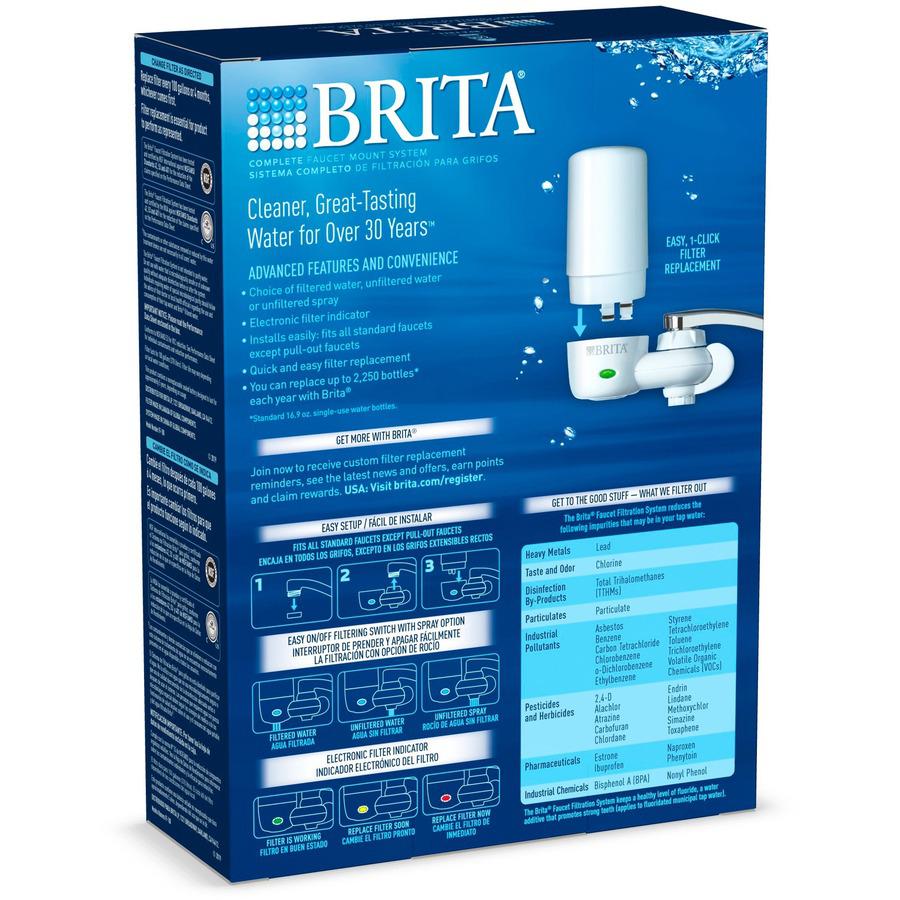 Brita Complete Water Faucet Filtration System With Light Indicator - Faucet - 100 gal Filter Life (Water Capacity) - 1 Each - White, Blue. Picture 9