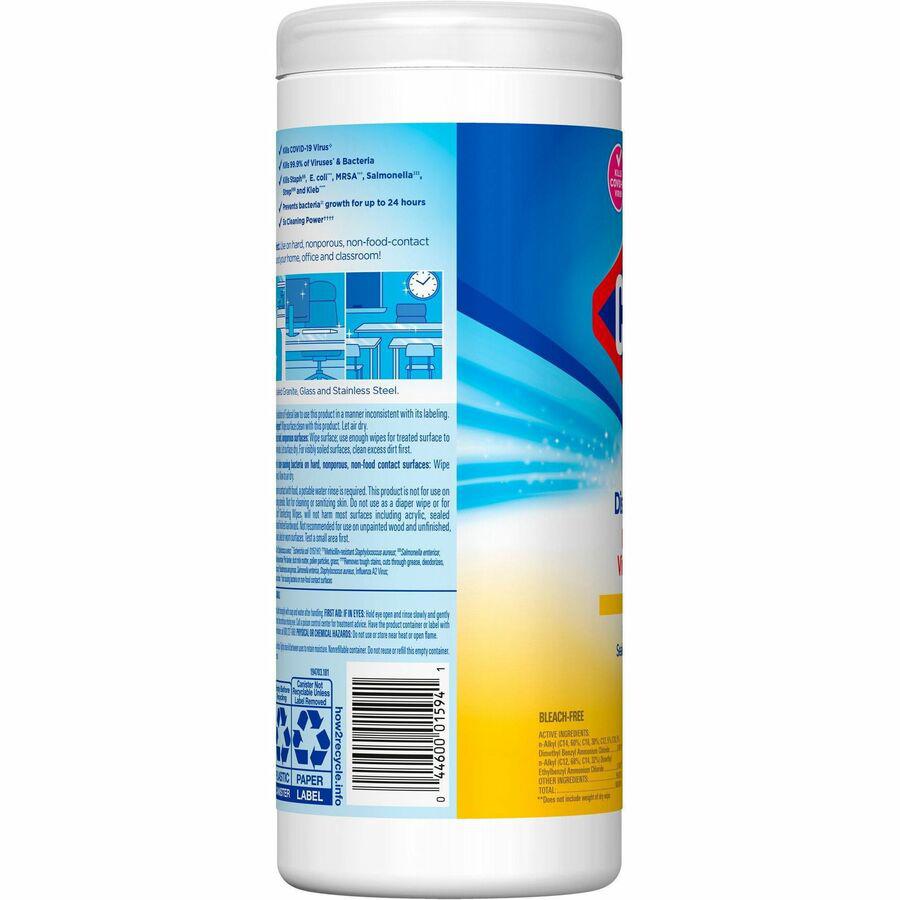 Clorox Disinfecting Cleaning Wipes - Ready-To-Use - Crisp Lemon Scent - 7" Length x 8" Width - 35 / Canister - 12 / Carton - Pleasant Scent, Disinfectant, Pre-moistened, Bleach-free - Yellow. Picture 12