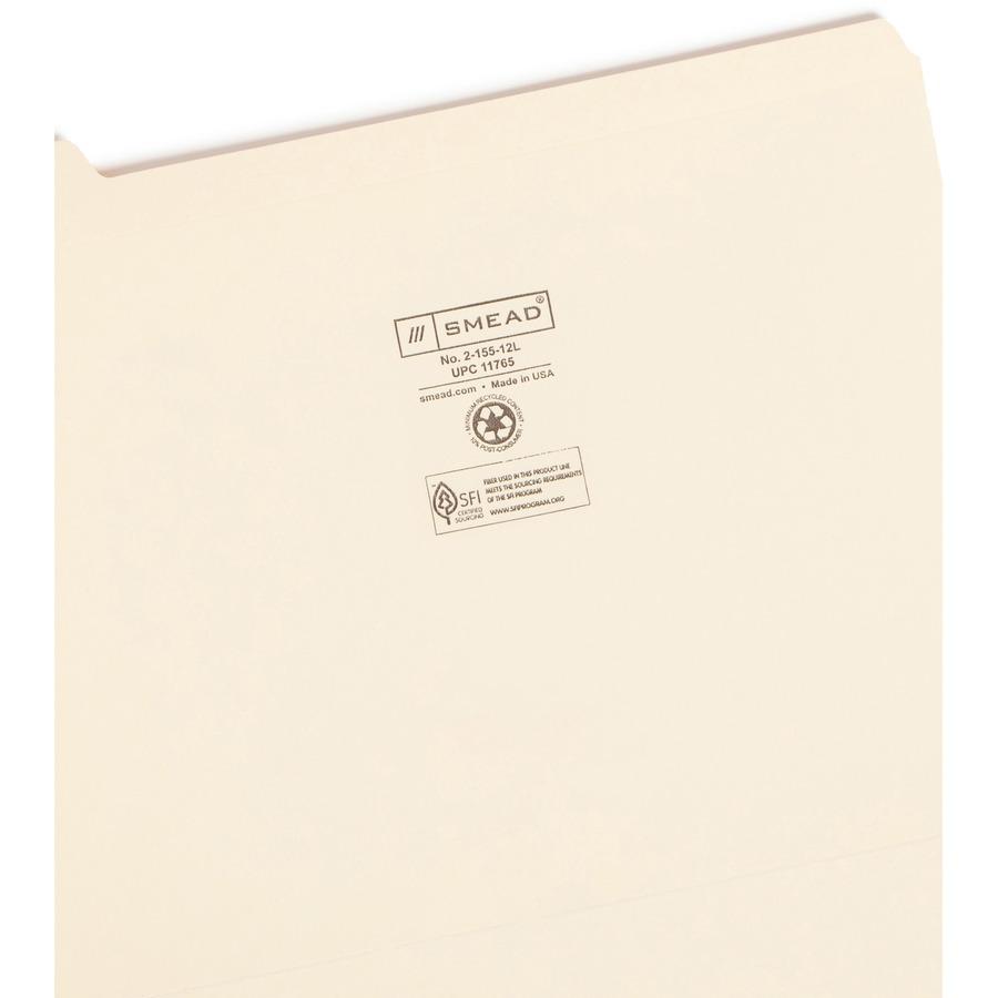 Smead 1/5 Tab Cut Letter Recycled Top Tab File Folder - 8 1/2" x 11" - 3/4" Expansion - Top Tab Location - Assorted Position Tab Position - Manila - 10% Recycled - 12 / Set. Picture 7