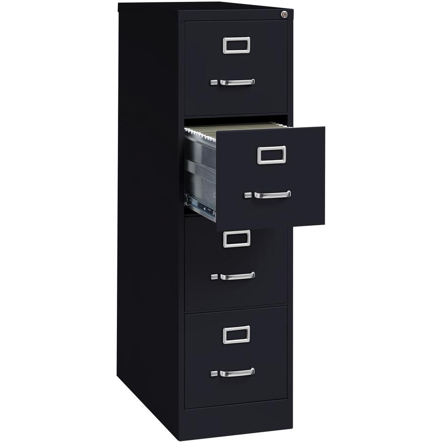 Lorell Fortress Series 26-1/2" Commercial-Grade Vertical File Cabinet - 15" x 26.5" x 52" - 4 x Drawer(s) for File - Letter - Vertical - Security Lock, Ball-bearing Suspension, Heavy Duty - Black - St. Picture 8