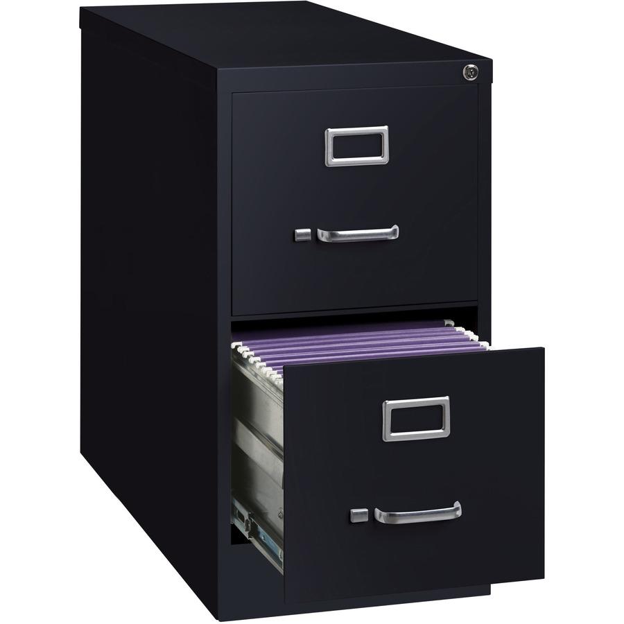 Lorell Fortress Series 26-1/2" Commercial-Grade Vertical File Cabinet - 15" x 26.5" x 28.4" - 2 x Drawer(s) for File - Letter - Vertical - Security Lock, Ball-bearing Suspension, Heavy Duty - Black - . Picture 8