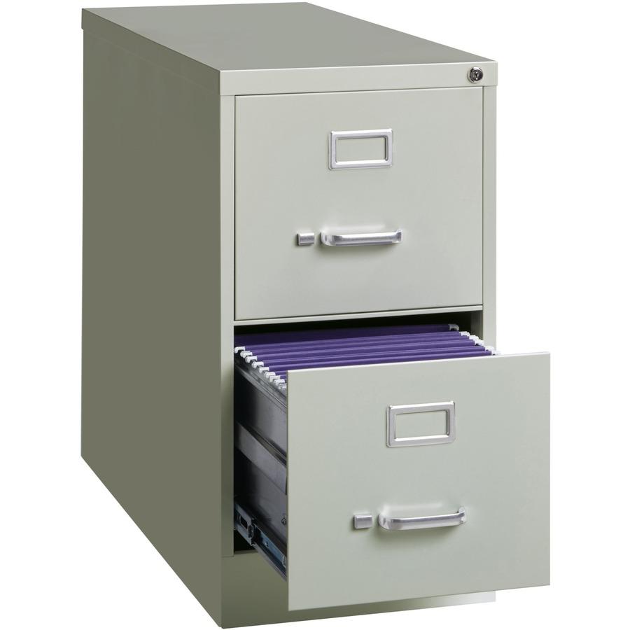Lorell Vertical Fle - 2-Drawer - 15" x 26.5" x 28.4" - 2 x Drawer(s) for File - Letter - Vertical - Security Lock, Ball-bearing Suspension, Heavy Duty - Light Gray - Steel - Recycled. Picture 8