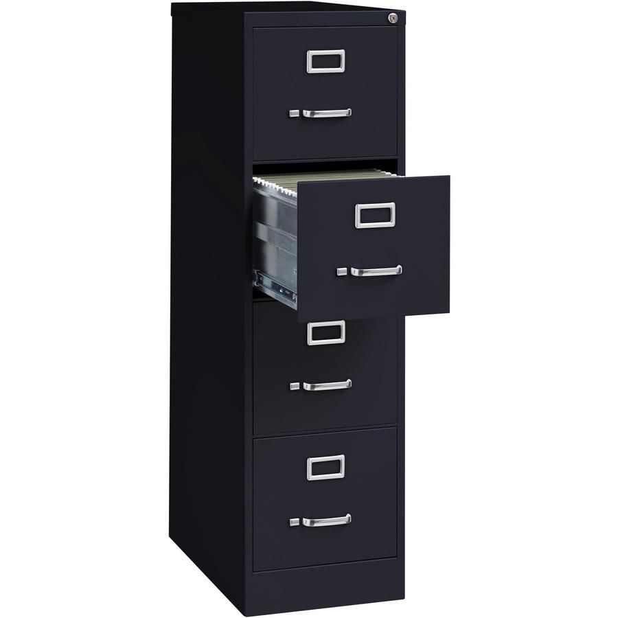 Lorell Fortress Series 25" Commercial-Grade Vertical File Cabinet - 15" x 25" x 52" - 4 x Drawer(s) for File - Letter - Vertical - Security Lock, Ball-bearing Suspension, Heavy Duty - Black - Steel - . Picture 8