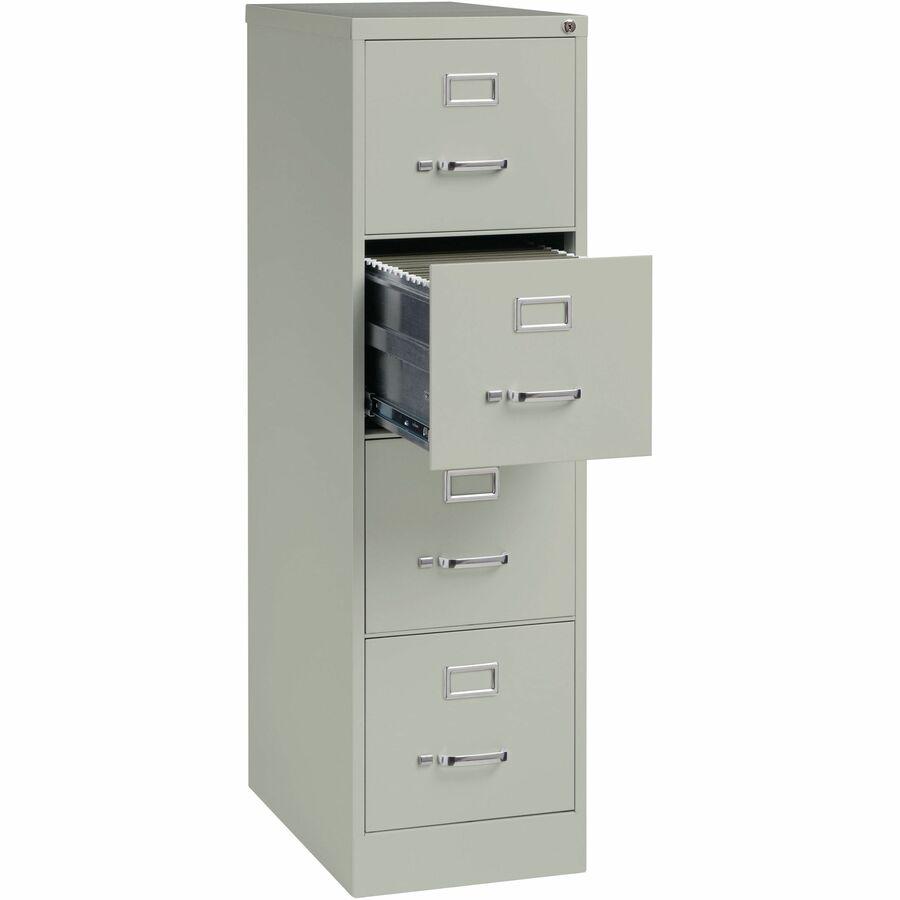 Lorell Fortress Series 25" Commercial-Grade Vertical File Cabinet - 15" x 25" x 52" - 4 x Drawer(s) for File - Letter - Vertical - Security Lock, Ball-bearing Suspension, Heavy Duty - Light Gray - Ste. Picture 7