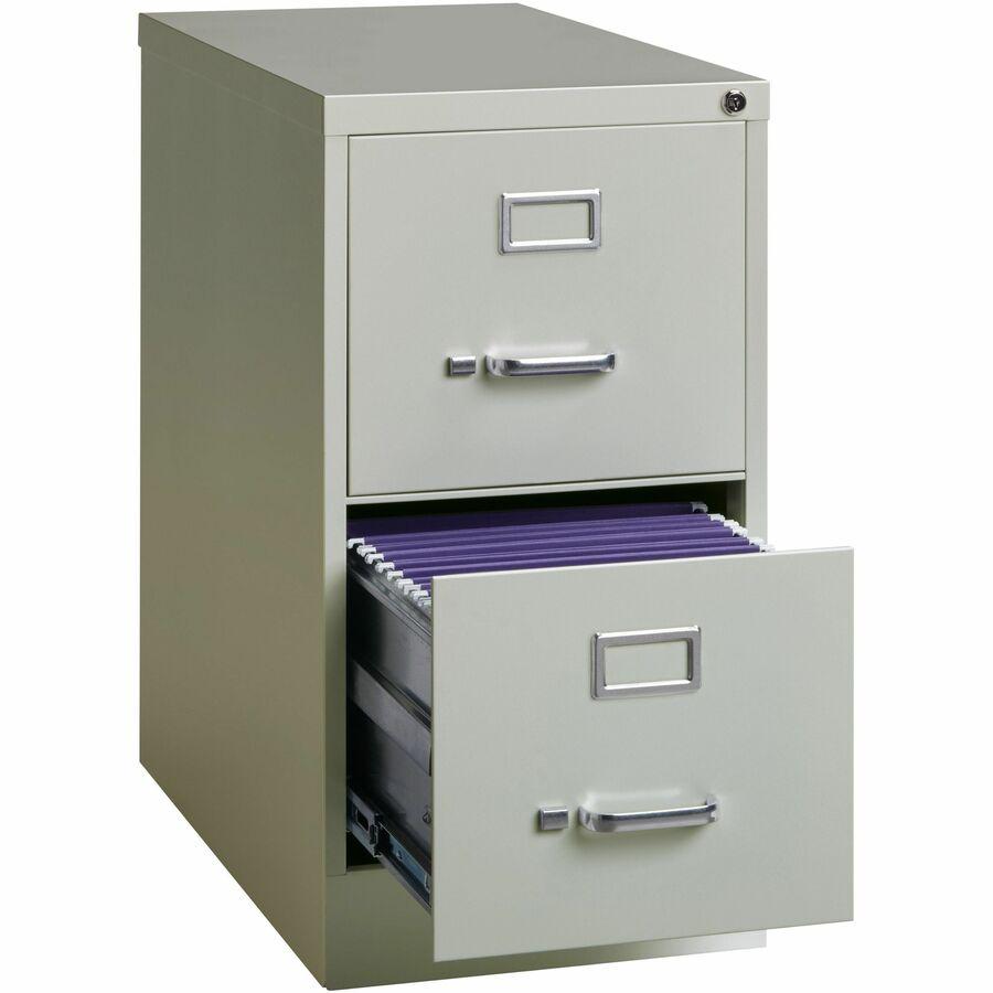 Lorell Fortress Series 25" Commercial-Grade Vertical File Cabinet - 15" x 25" x 28.4" - 2 x Drawer(s) for File - Letter - Vertical - Security Lock, Ball-bearing Suspension, Heavy Duty - Light Gray - S. Picture 8