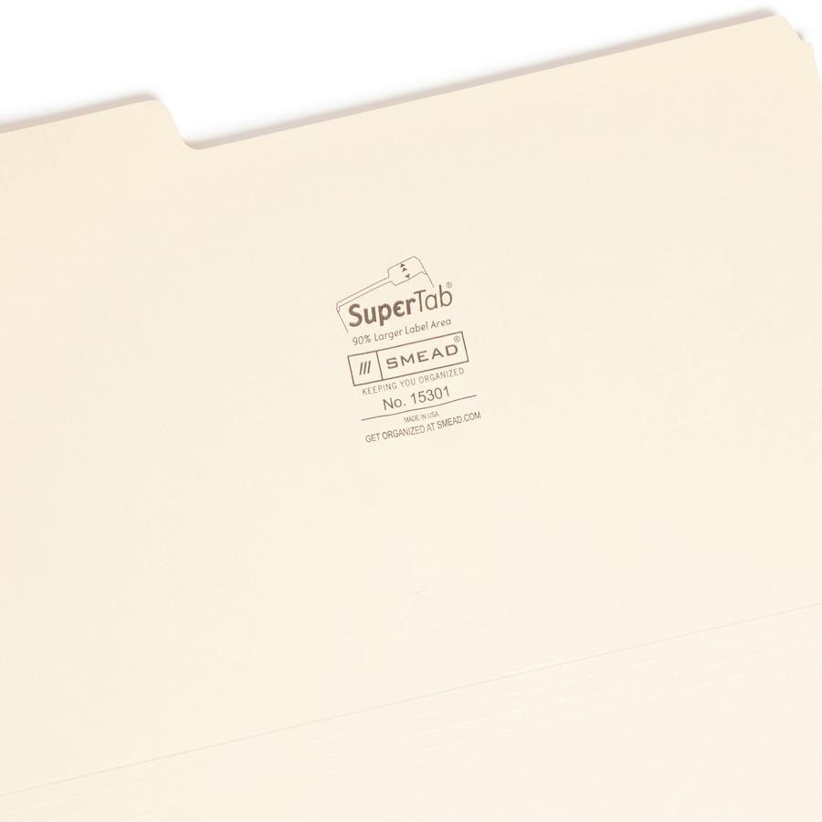 Smead SuperTab 1/3 Tab Cut Legal Recycled Top Tab File Folder - 8 1/2" x 14" - 3/4" Expansion - Top Tab Location - Assorted Position Tab Position - Manila - 10% Recycled - 100 / Box. Picture 8