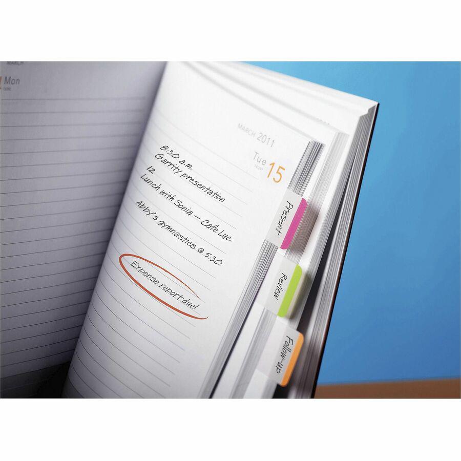 Post-it&reg; Durable Tabs - 66 Write-on Tab(s) - 1.50" Tab Height - Pink, Green, Orange Tab(s) - Repositionable - 66 / Pack. Picture 4
