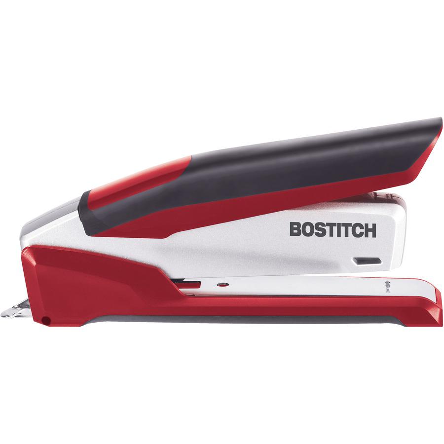 Bostitch InPower Spring-Powered Antimicrobial Desktop Stapler - 28 Sheets Capacity - 210 Staple Capacity - Full Strip - 1/4" Staple Size - 1 Each - Silver, Red. Picture 8