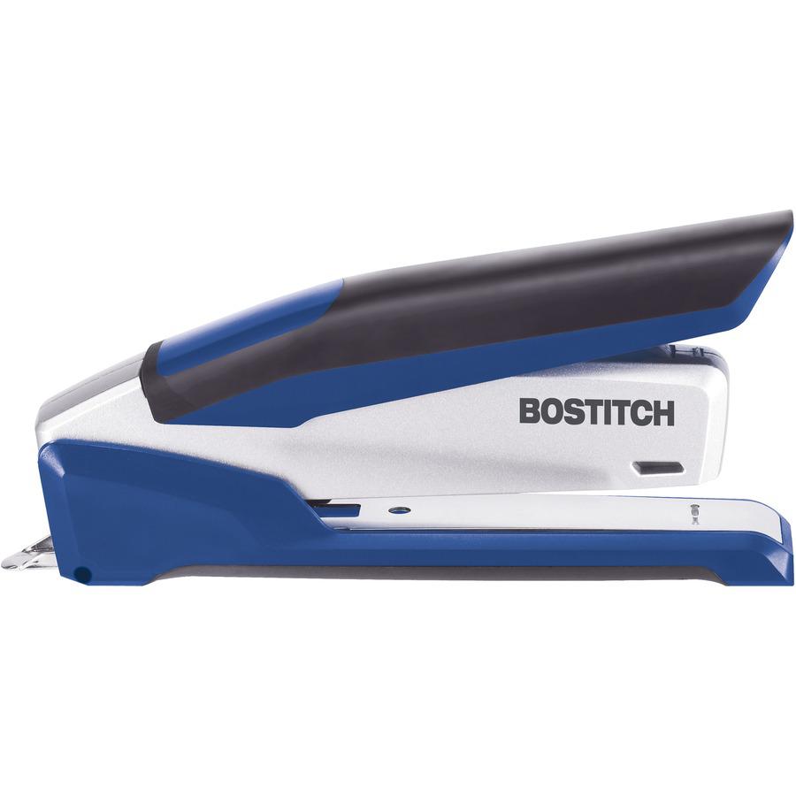Bostitch InPower Spring-Powered Antimicrobial Desktop Stapler - 28 Sheets Capacity - 210 Staple Capacity - Full Strip - 1/4" Staple Size - 1 Each - Blue, Silver. Picture 8