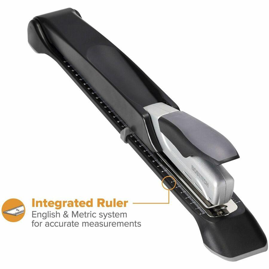 Bostitch Long Reach Antimicrobial Stapler - 25 of 30lb Paper Sheets Capacity - 210 Staple Capacity - Full Strip - 1/4" Staple Size - 1 Each - Black, Silver. Picture 8