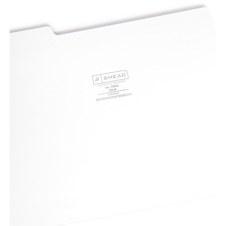 Smead Colored 1/3 Tab Cut Letter Recycled Top Tab File Folder - 8 1/2" x 11" - Top Tab Location - Assorted Position Tab Position - White - 10% Recycled - 100 / Box. Picture 10