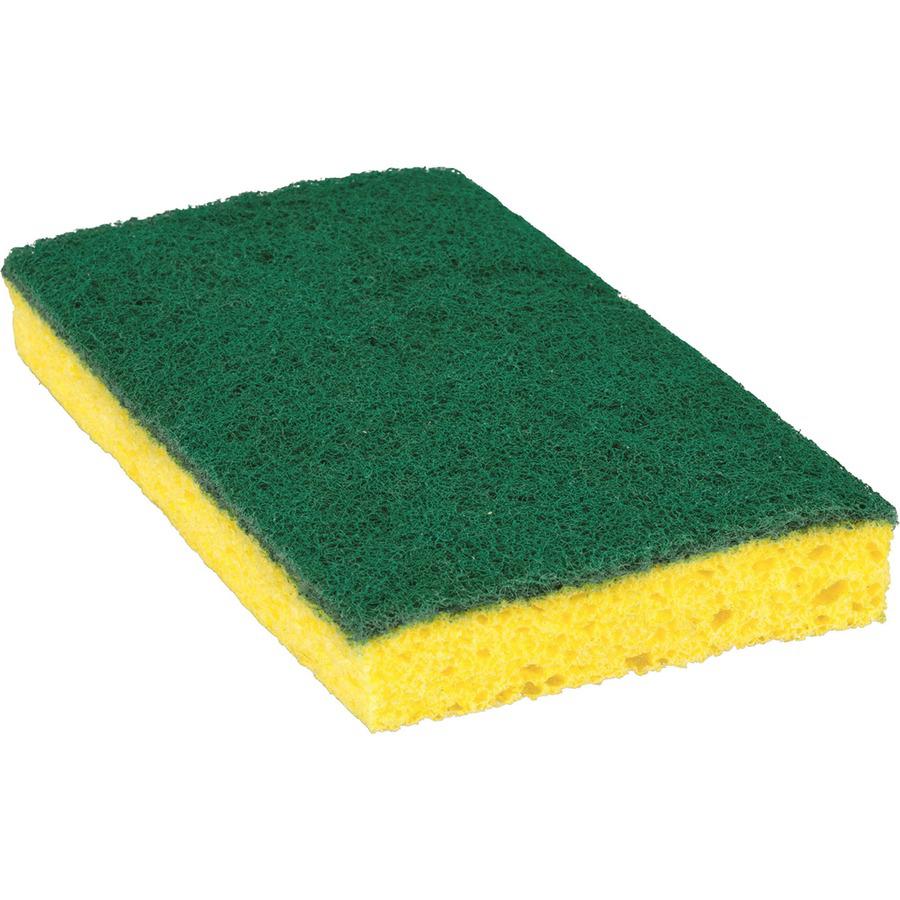 Scotch-Brite Medium-Duty Scrub Sponges - 3.5" Height x 6.3" Width x 6.1" Length x 700 mil Thickness - 10/Pack - Cellulose, Synthetic Fiber - Yellow, Green. Picture 5