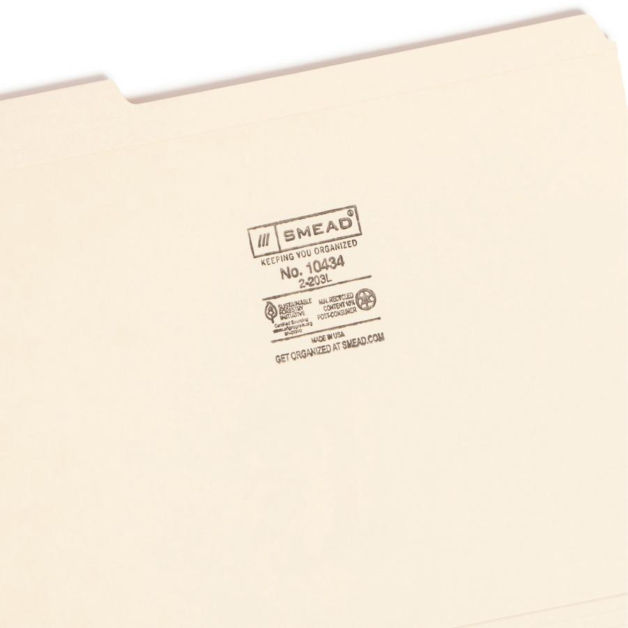 Smead 1/3 Tab Cut Letter Recycled Top Tab File Folder - 8 1/2" x 11" - Top Tab Location - Assorted Position Tab Position - Manila - Manila - 10% Recycled - 100 / Box. Picture 8