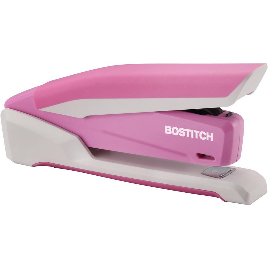 Bostitch InCourage Spring-Powered Antimicrobial Desktop Stapler - 20 of 20lb Paper Sheets Capacity - 210 Staple Capacity - Full Strip - Pink, White. Picture 6