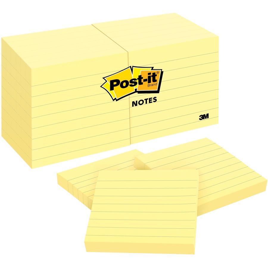 Post-it&reg; Notes Original Lined Notepads - 1200 - 3" x 3" - Square - 100 Sheets per Pad - Ruled - Yellow - Paper - Removable - 12 / Pack. Picture 6