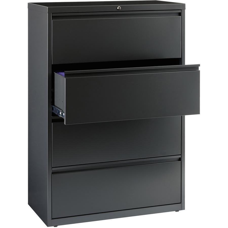 Lorell Fortress Series Lateral File - 36" x 18.6" x 52.5" - 4 x Drawer(s) - Legal, Letter, A4 - Lateral - Rust Proof, Leveling Glide, Interlocking - Charcoal - Baked Enamel - Steel - Recycled. Picture 6