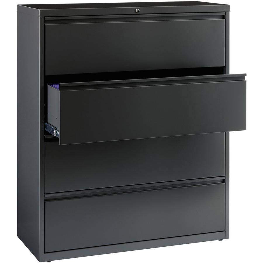 Lorell Fortress Series Lateral File - 42" x 18.6" x 52.5" - 4 x Drawer(s) - Legal, Letter, A4 - Lateral - Rust Proof, Leveling Glide, Interlocking, Reinforced, Hanging Rail - Charcoal - Baked Enamel -. Picture 6