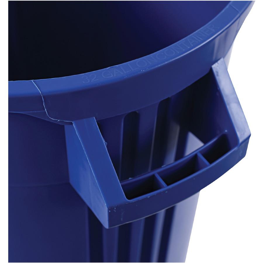 Genuine Joe Heavy-Duty Trash Container - 32 gal Capacity - Side Handle, Venting Channel - Plastic - Blue - 1 Each. Picture 8