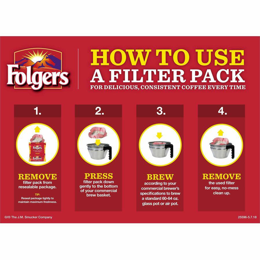 Folgers&reg; Filter Pack Regular Classic Roast Coffee - 0.9 oz Per Pouch - 40 / Carton. Picture 8
