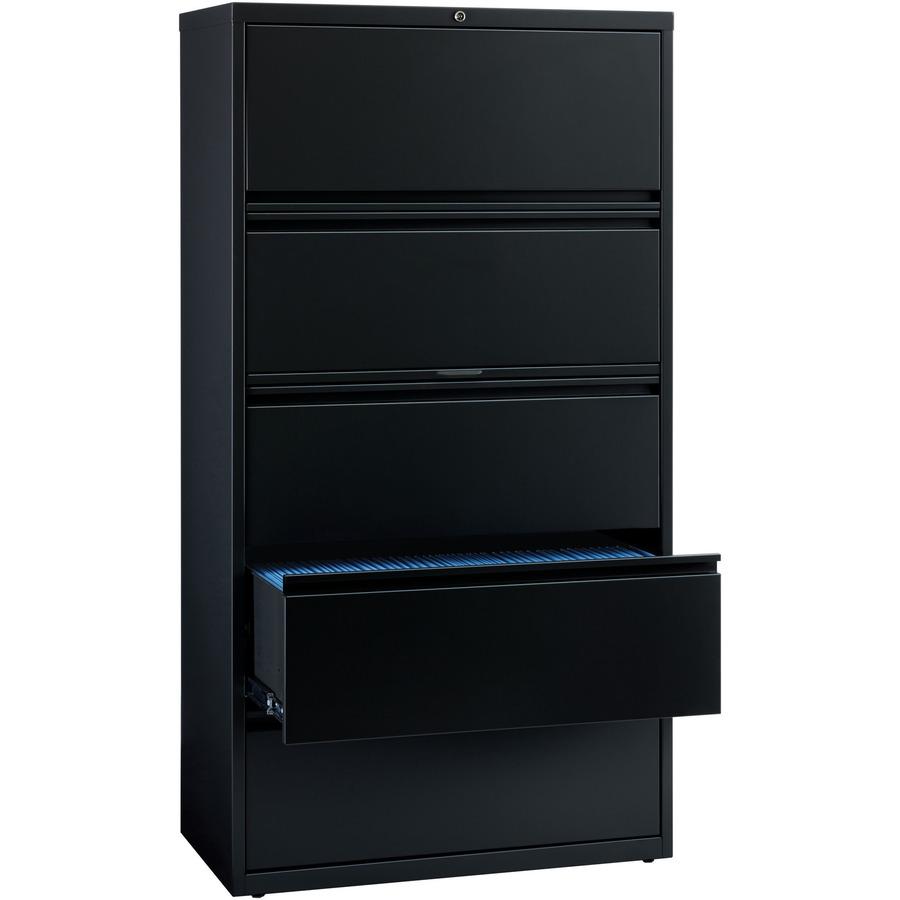 Lorell Fortress Series Lateral File w/Roll-out Posting Shelf - 36" x 18.6" x 67.7" - 5 x Drawer(s) for File - Letter, Legal, A4 - Lateral - Rust Proof, Interlocking, Leveling Glide, Ball-bearing Suspe. Picture 6