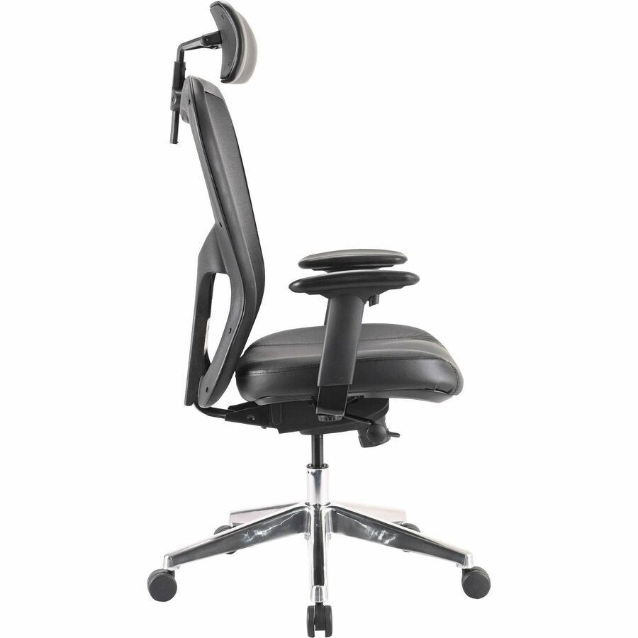 Lorell High Back Executive Chair - Black Leather Seat - Aluminum Frame - 5-star Base - 1 Each. Picture 7