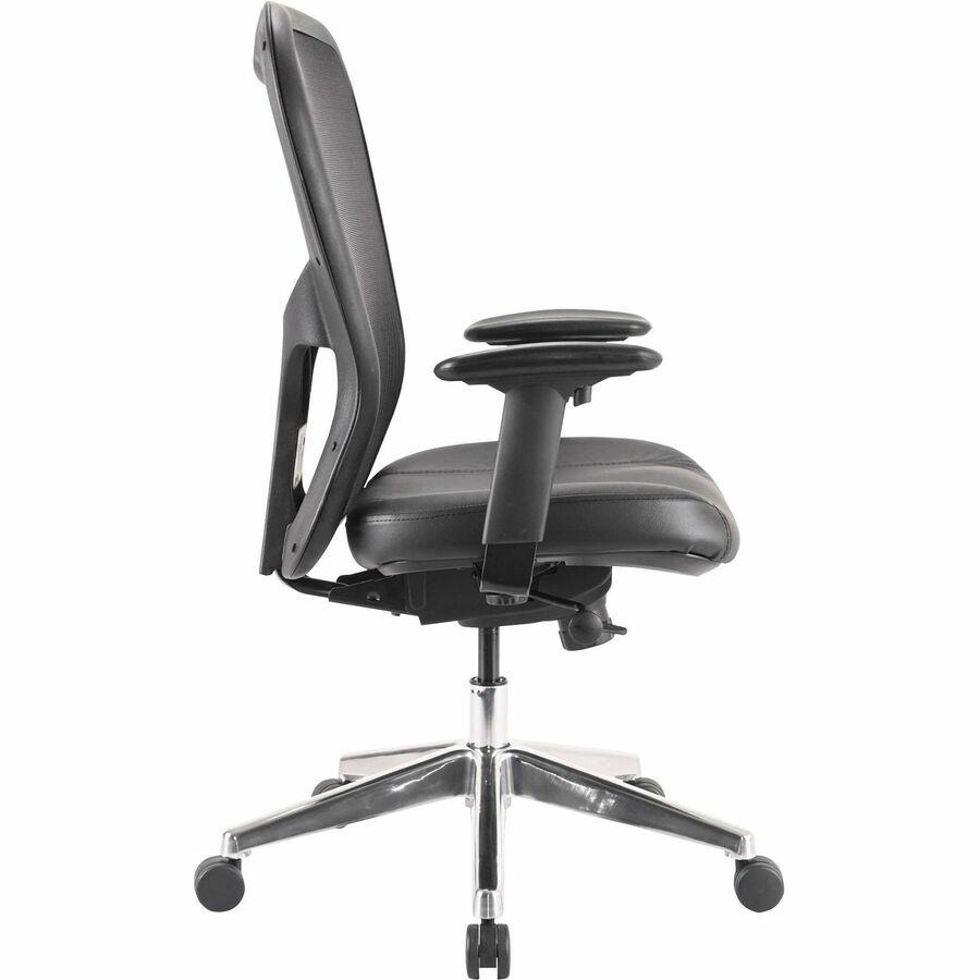 Lorell Elevate Mesh Mid-Back Office Chair - Black Leather Seat - Aluminum Frame - 5-star Base - 1 Each. Picture 7