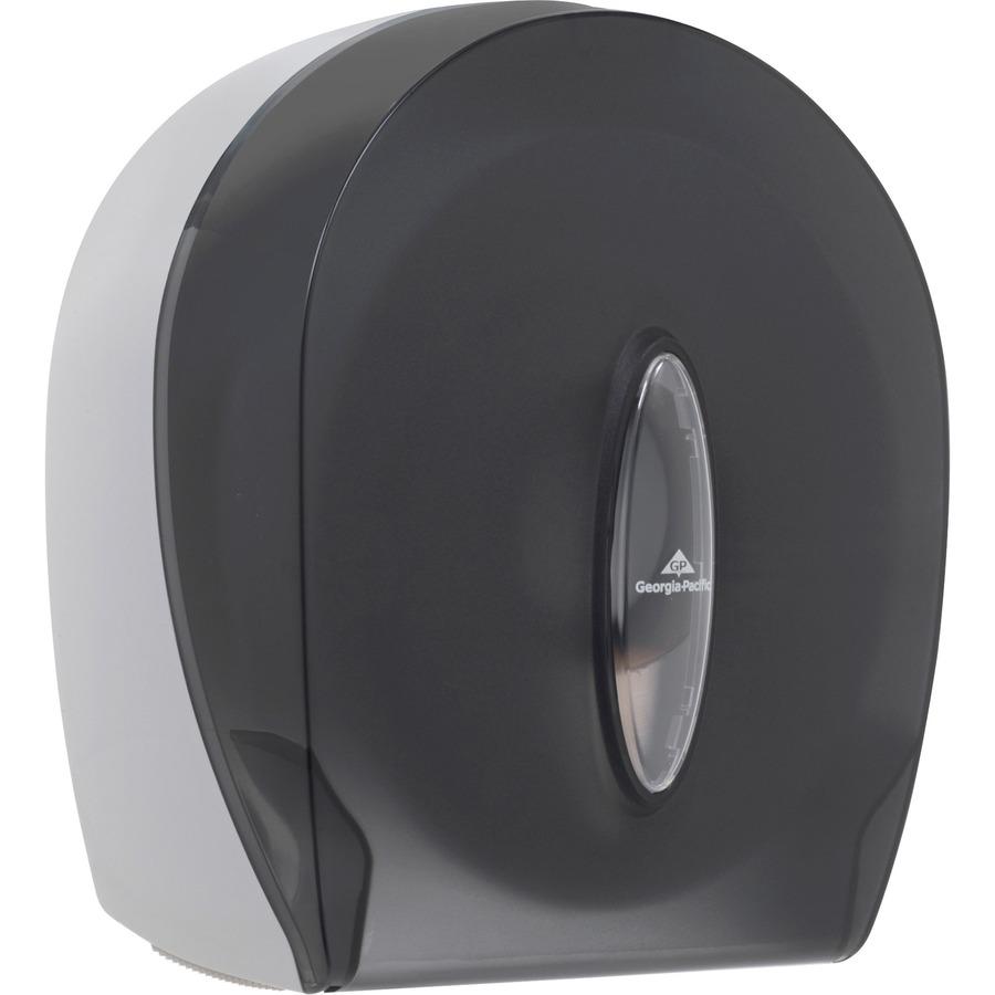Georgia-Pacific 1-Roll Jumbo Jr. High-Capacity Toilet Paper Dispenser - Roll Dispenser - 1 x Roll - 9" Roll Diameter - 11.3" Height x 10.6" Width x 5.4" Depth - Plastic - Smoke Gray - Lockable, Washab. Picture 5