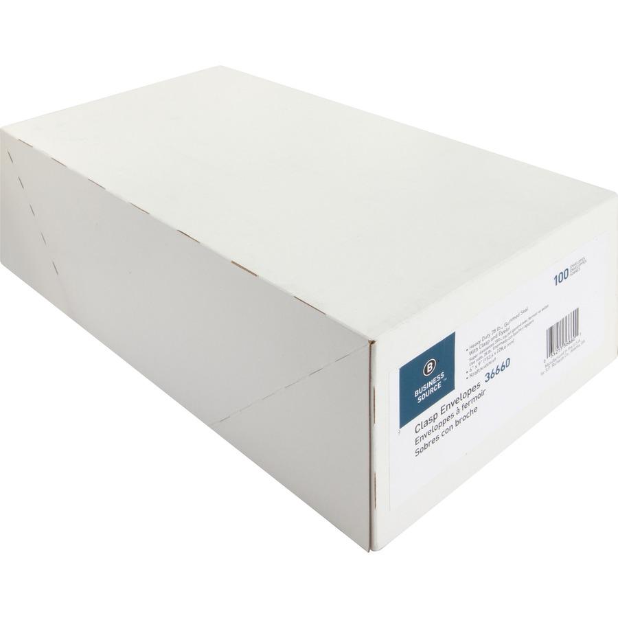 Business Source Heavy-duty Metal Clasp Envelopes - Clasp - #55 - 6" Width x 9" Length - 28 lb - Clasp - Kraft - 100 / Box - Kraft. Picture 5