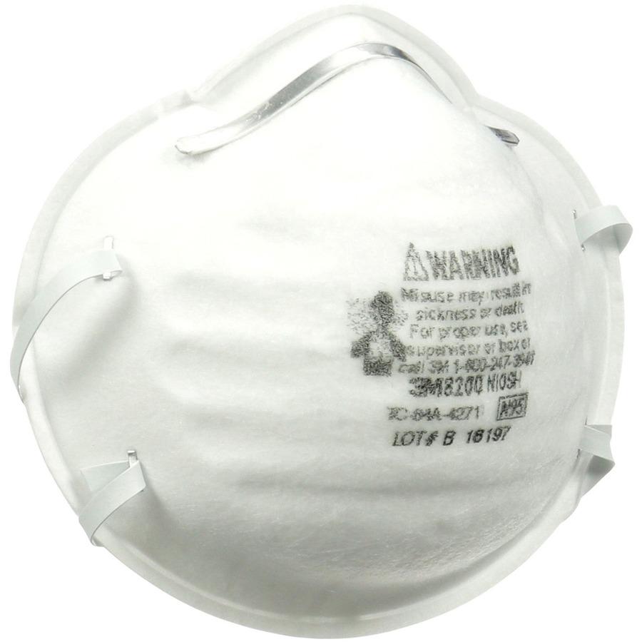 3M N95 Particulate Respirator 8200 Mask - Standard Size - Allergen, Dust Protection - White - Lightweight, Disposable, Adjustable Nose Clip, Comfortable - 20 / Box. Picture 8