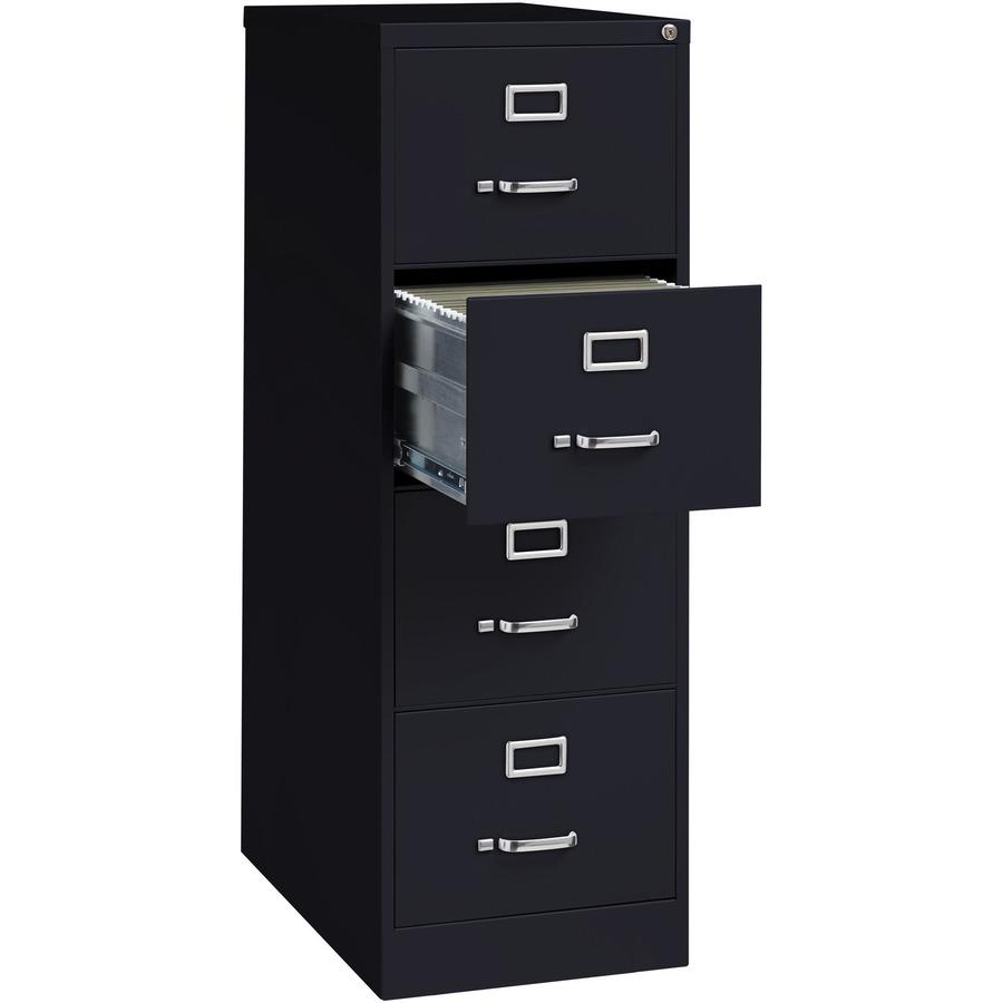 Lorell Fortress Series 26-1/2" Commercial-Grade Vertical File Cabinet - 18" x 26.5" x 52" - 4 x Drawer(s) for File - Legal - Vertical - Lockable, Ball-bearing Suspension, Heavy Duty - Black - Steel - . Picture 7