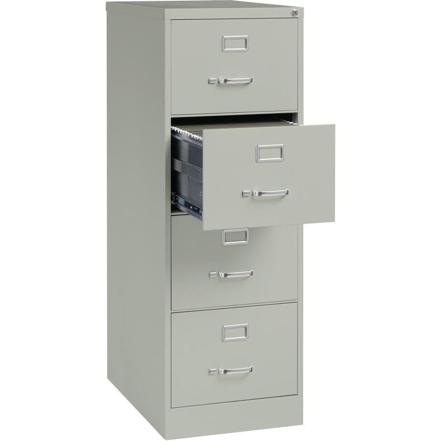 Lorell Fortress Series 26-1/2" Commercial-Grade Vertical File Cabinet - 18" x 26.5" x 52" - 4 x Drawer(s) for File - Legal - Vertical - Lockable, Ball-bearing Suspension, Heavy Duty - Light Gray - Ste. Picture 7