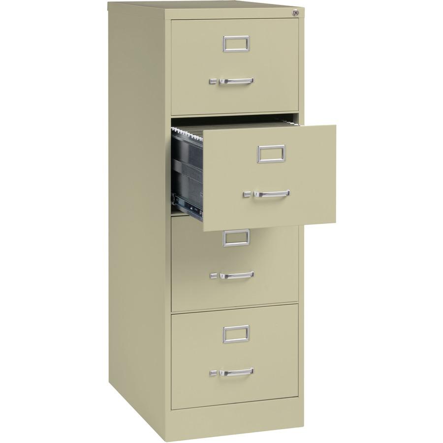 Lorell Fortress Series 26-1/2" Commercial-Grade Vertical File Cabinet - 18" x 26.5" x 52" - 4 x Drawer(s) for File - Legal - Vertical - Lockable, Ball-bearing Suspension, Heavy Duty - Putty - Steel - . Picture 7